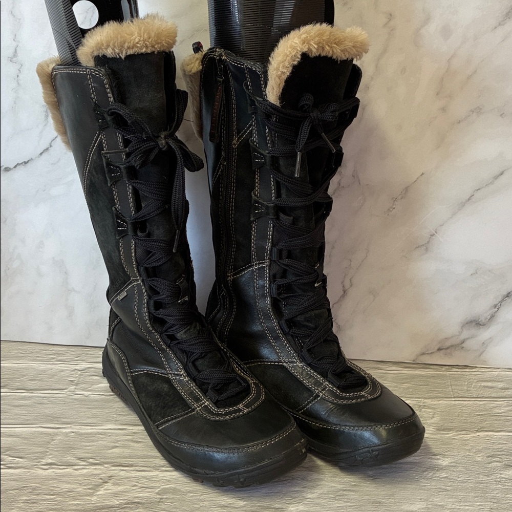 Merrell Prevoz Black Leather Waterproof Insulated Sherpa Winter Snow Boots